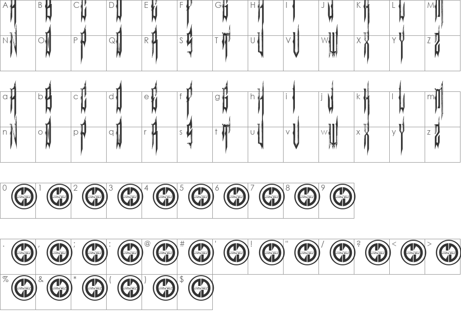 Sinthetic font character map preview