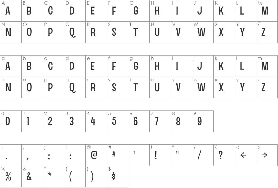 Sinzano font character map preview