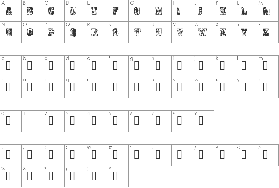 Sioux font character map preview