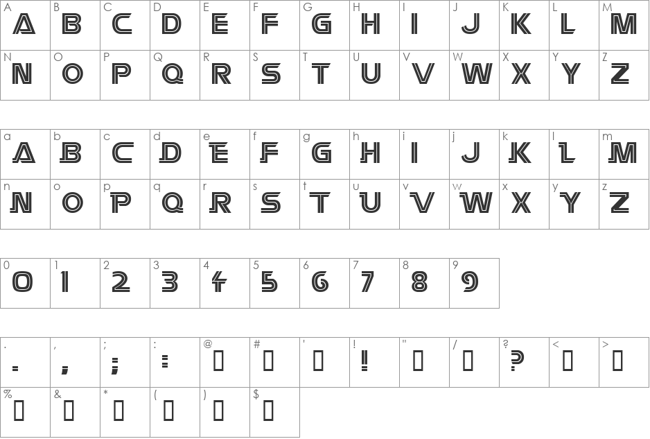 Battlestar font character map preview