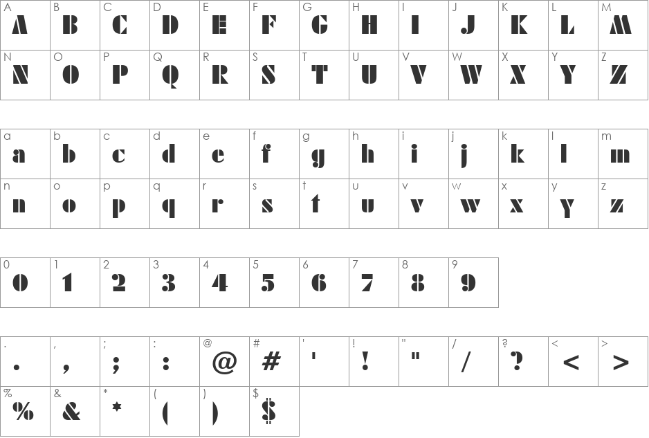 SISTEMAS FONT BT font character map preview