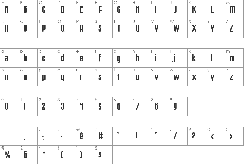 Sister Europe Wide font character map preview