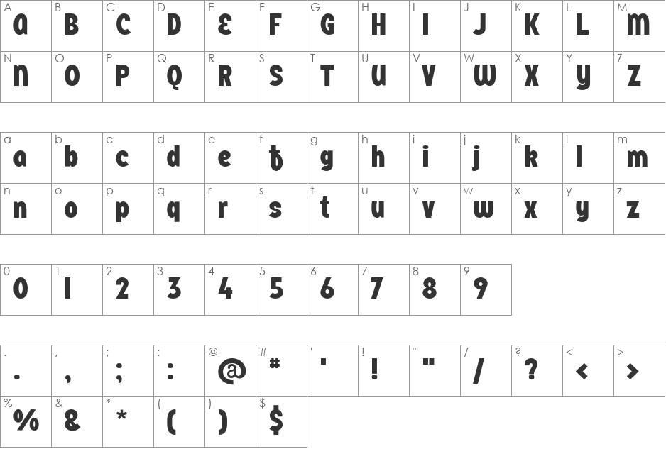 SisterBlack font character map preview