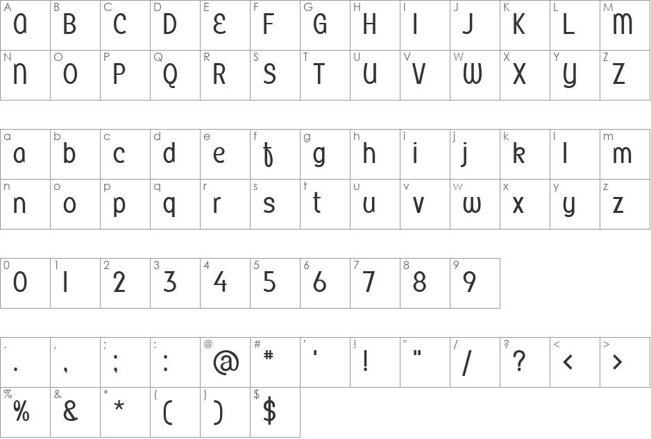 SisterLight font character map preview