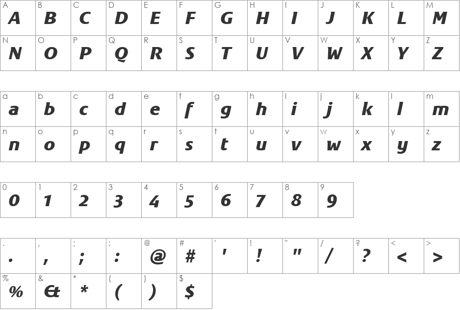 Sitaline font character map preview