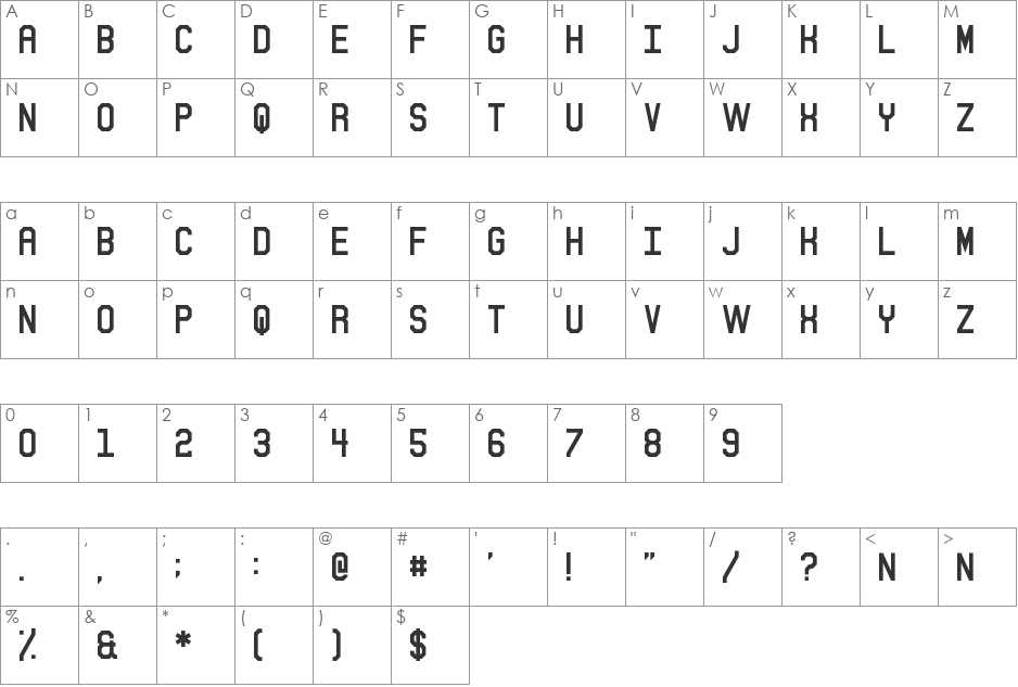 Sitdown font character map preview
