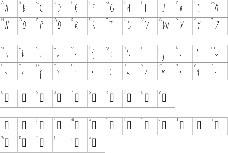 Sixth Sense font character map preview