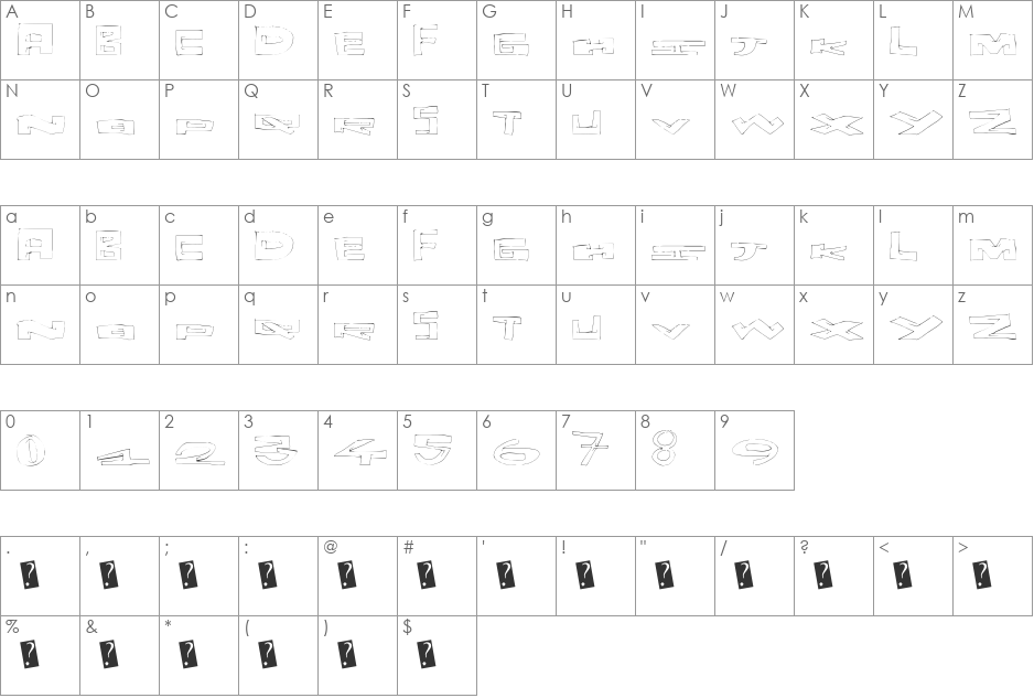SizeMatters font character map preview