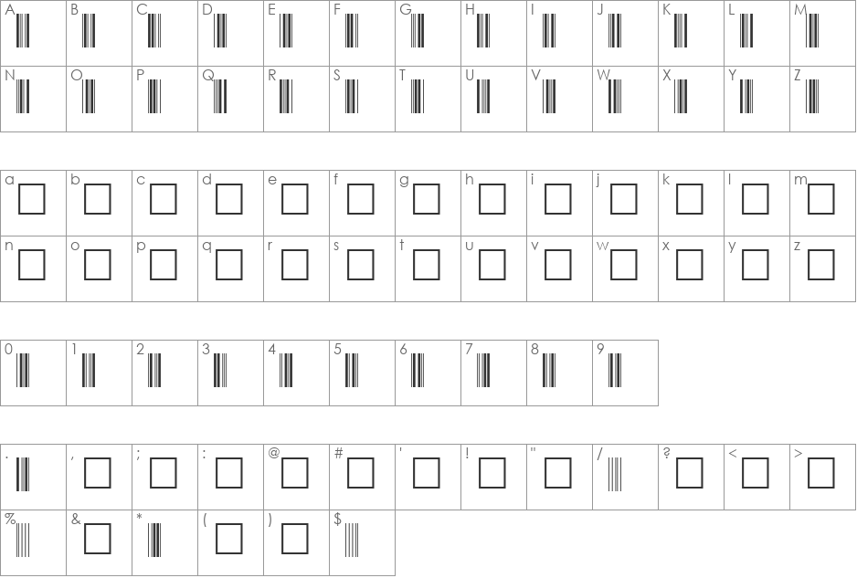 SKANDEMO C39 font character map preview