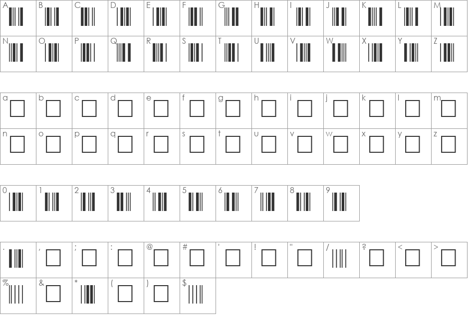 SKANDEMO C39W font character map preview