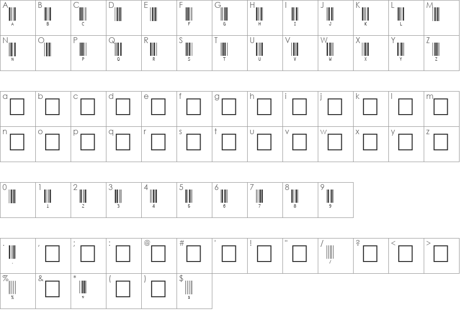 SKANDEMOrC39 font character map preview