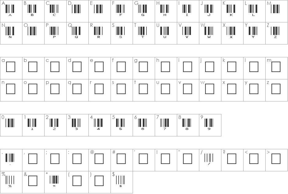 SKANDEMOrC39W font character map preview