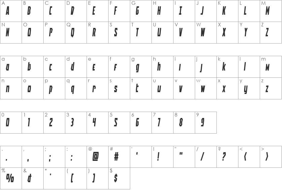 Battleworld Semi-Italic font character map preview