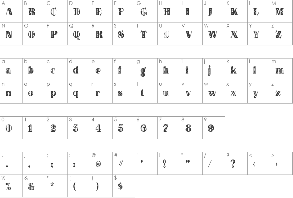 Skatty font character map preview