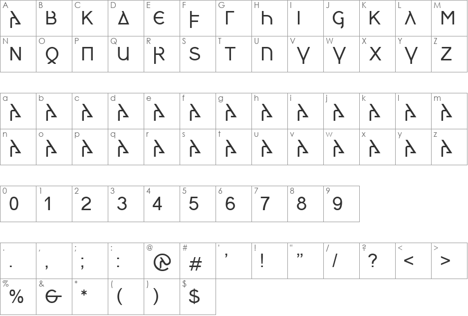 Skeirs GR font character map preview