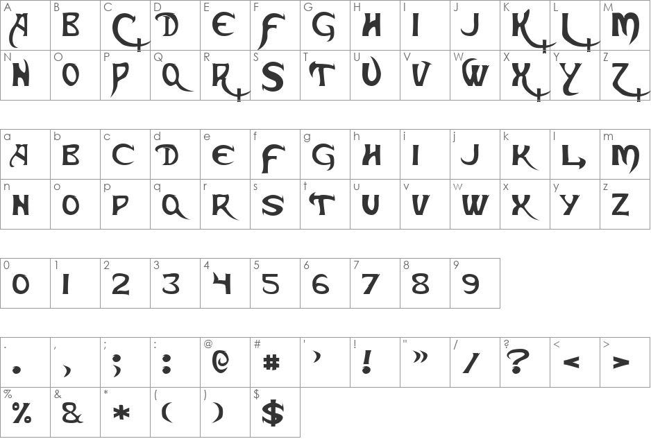 Skeksis font character map preview