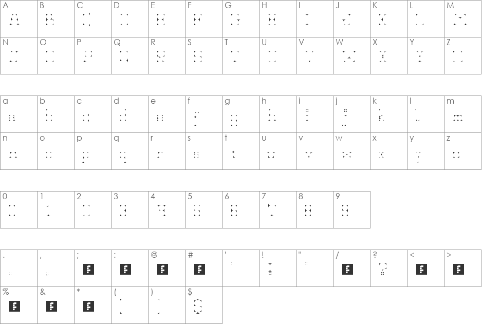 Skeleton font character map preview