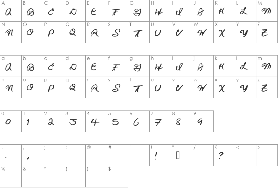 SKELUNA font character map preview