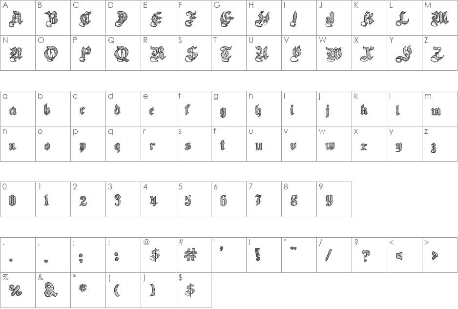 Sketch Gothic School font character map preview