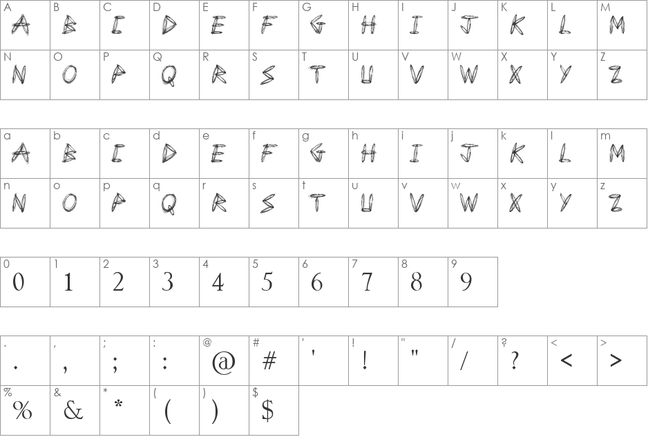 Sketch This font character map preview
