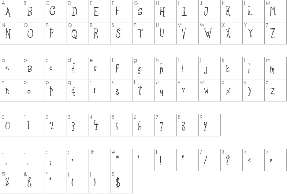 Sketchbook font character map preview
