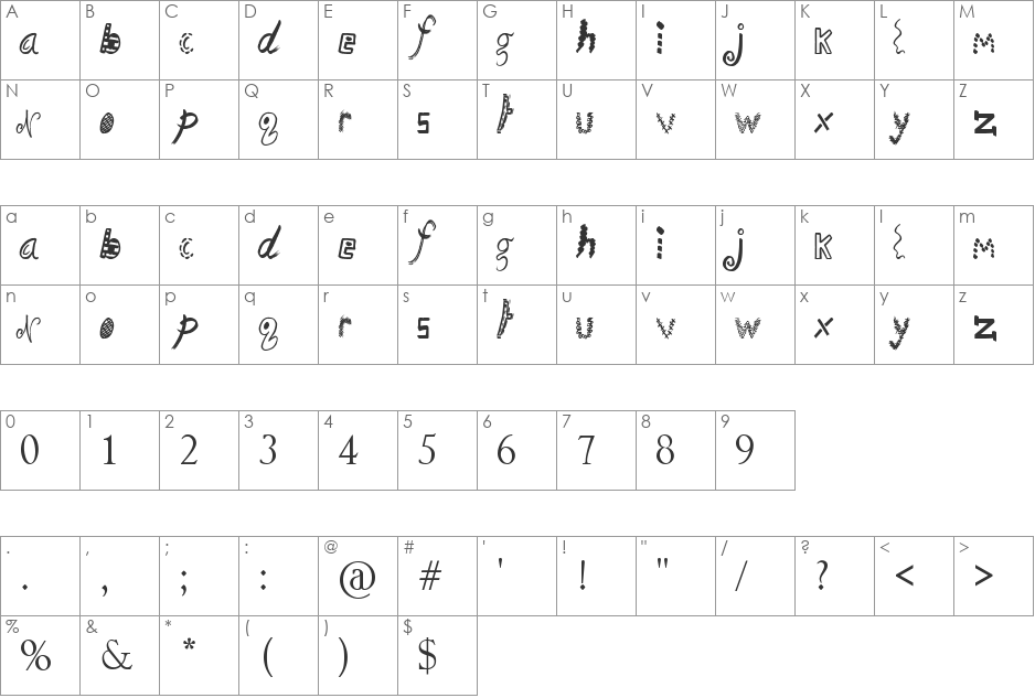 Sketchbook Challenge font character map preview