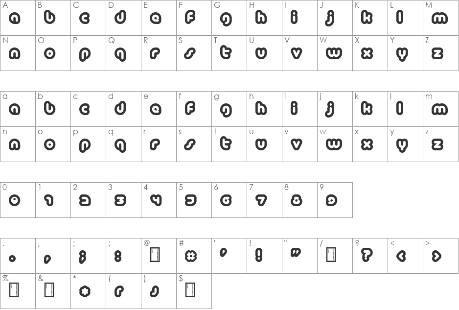 Baubau font character map preview
