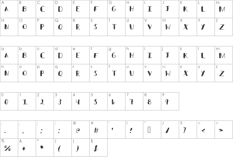 Sketched font character map preview