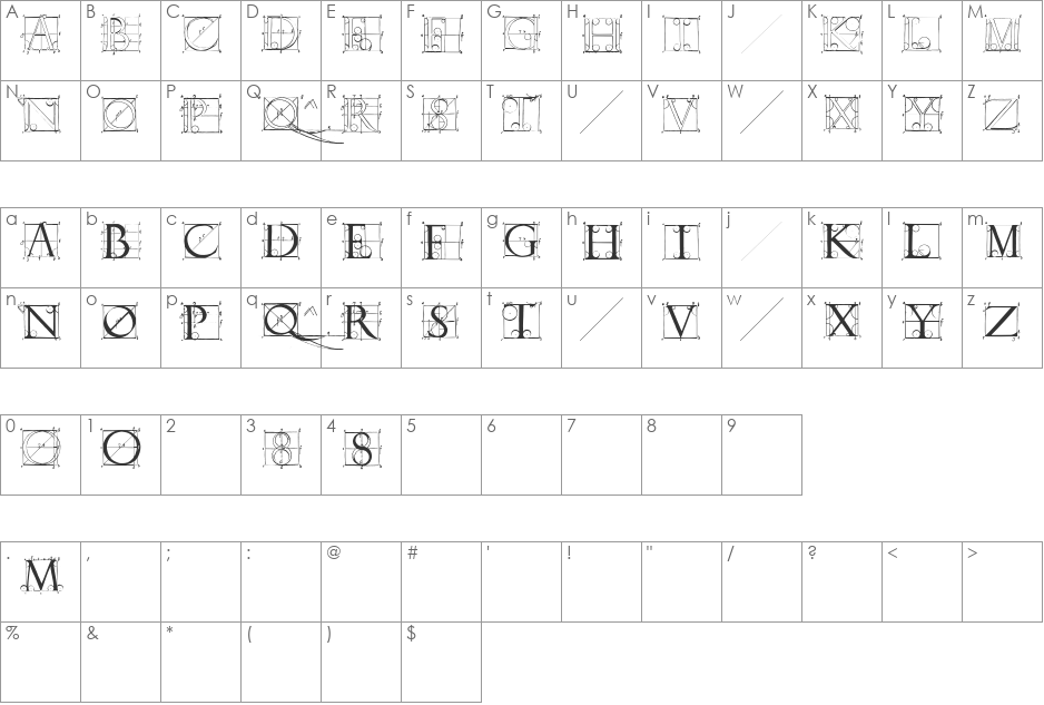 SketchesByDuerer font character map preview