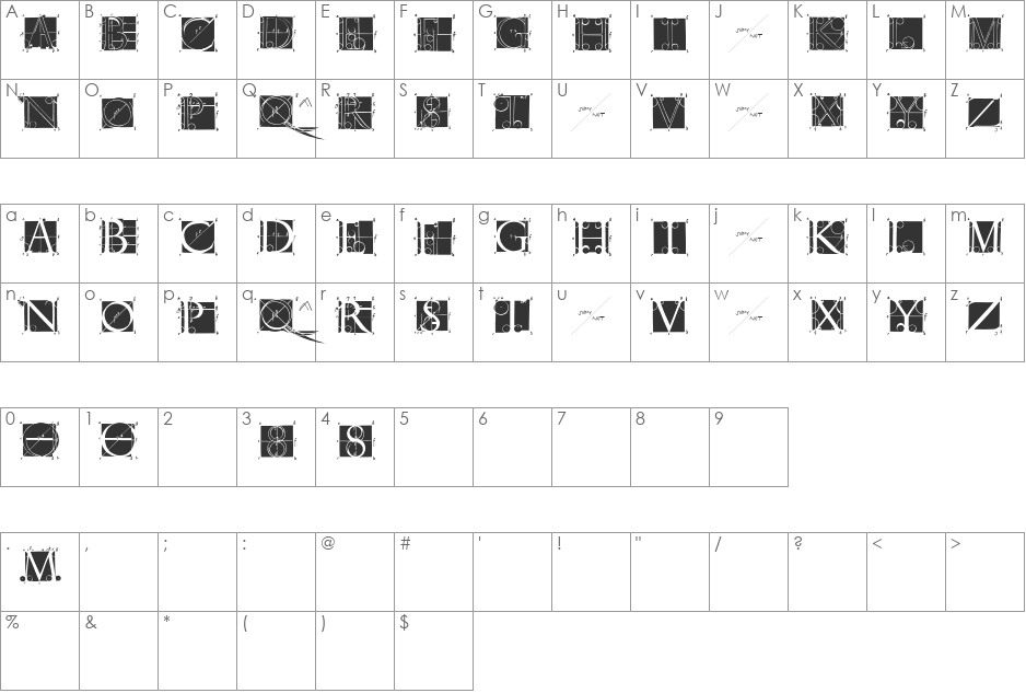 SketchesByDuerer-Inverse font character map preview