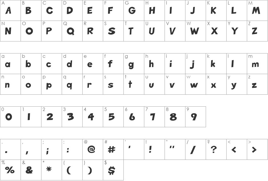 SketchHeavy font character map preview