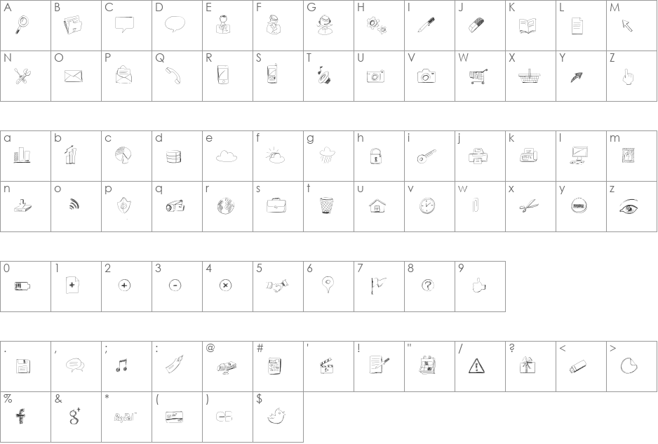 SketchIcons font character map preview