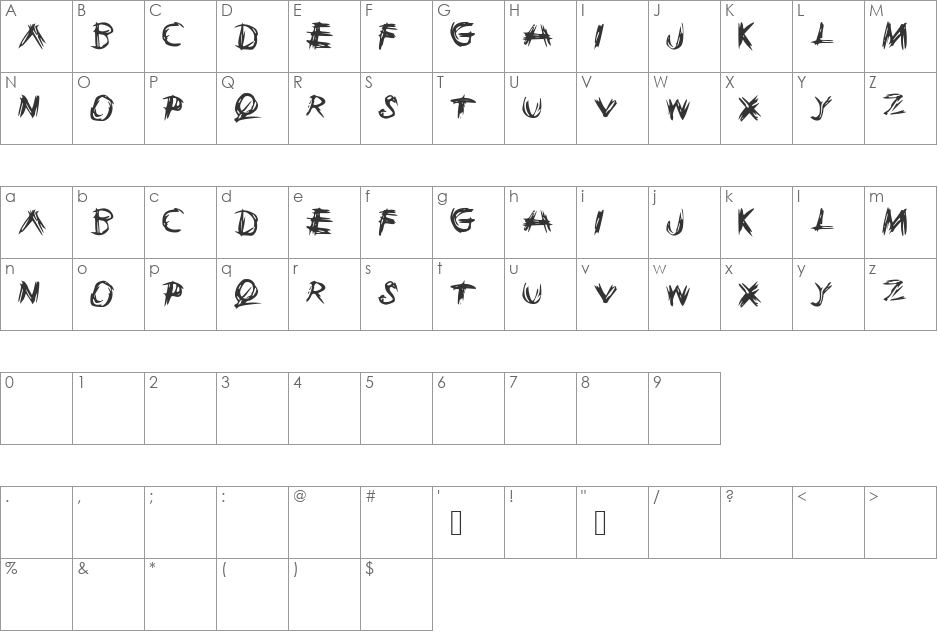 sketchie font character map preview
