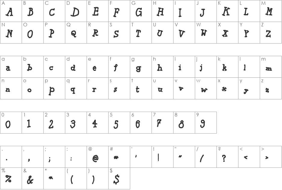 SketchingSlabBold font character map preview