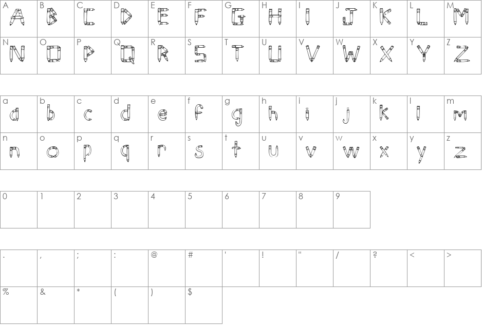 SketchPencils font character map preview