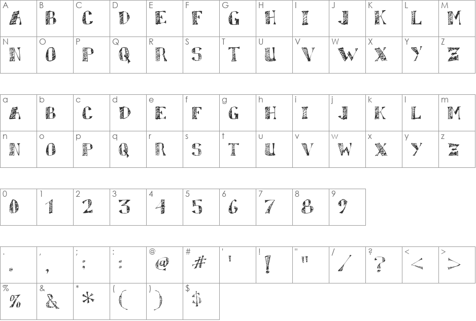 Sketchy font character map preview