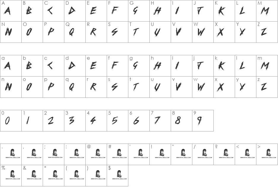 SKID font character map preview