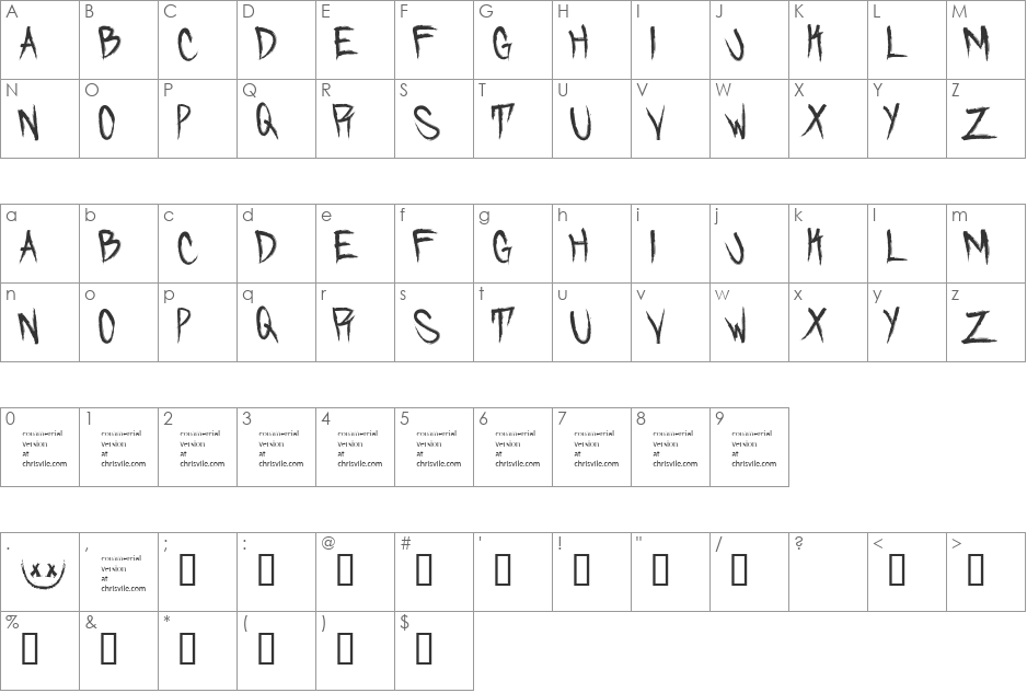 Skidmarked font character map preview