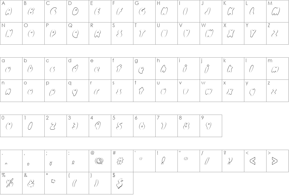 SkidoosOutP font character map preview