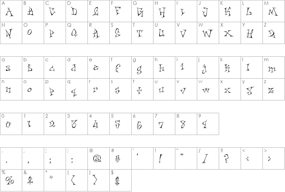 Skiffledog font character map preview