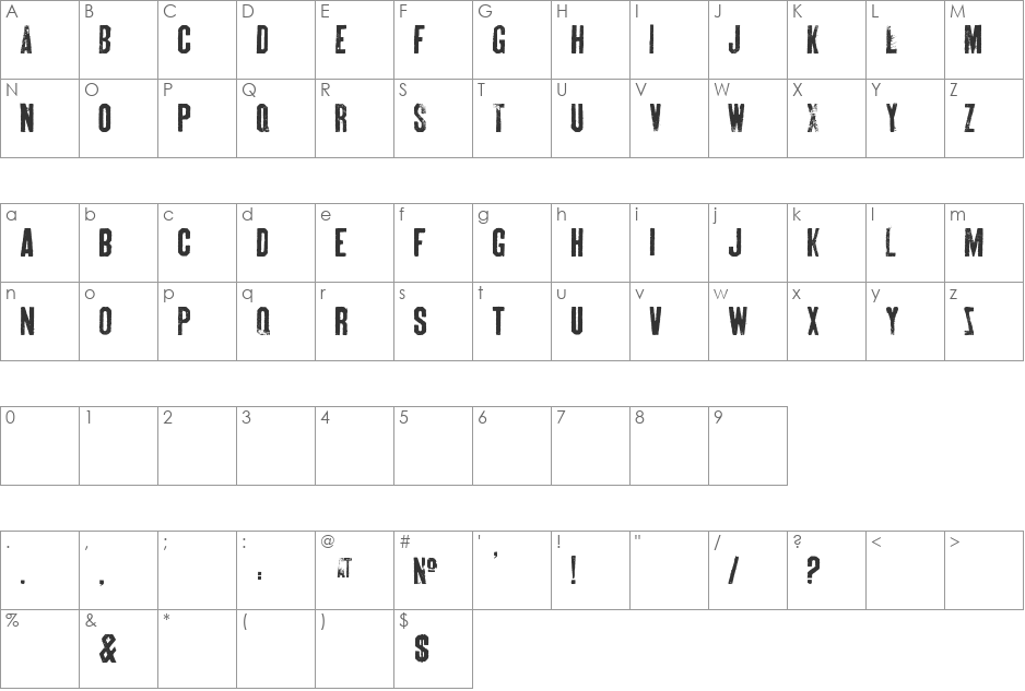 Skin & Bones font character map preview