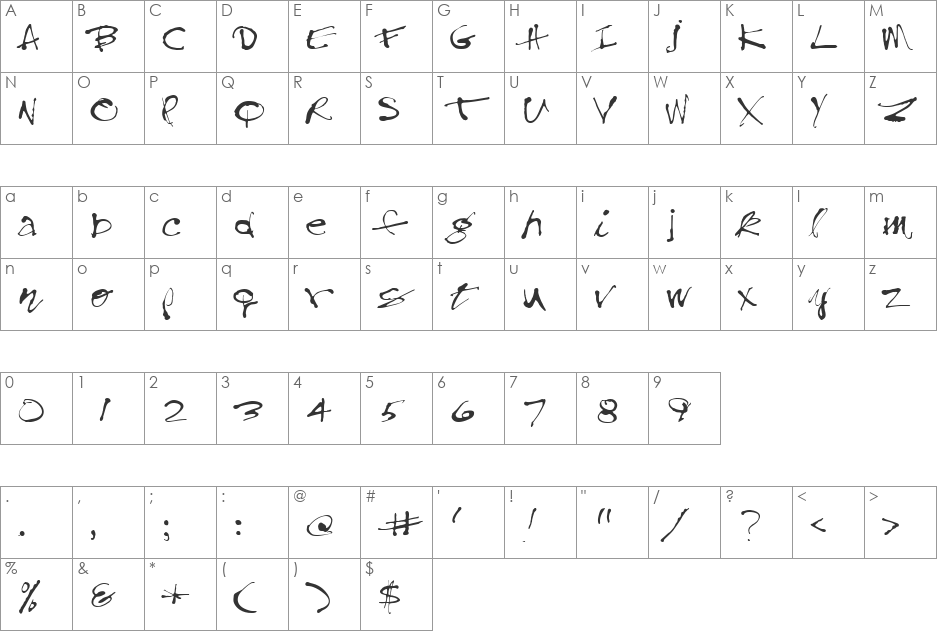 Skin Trade 1 font character map preview