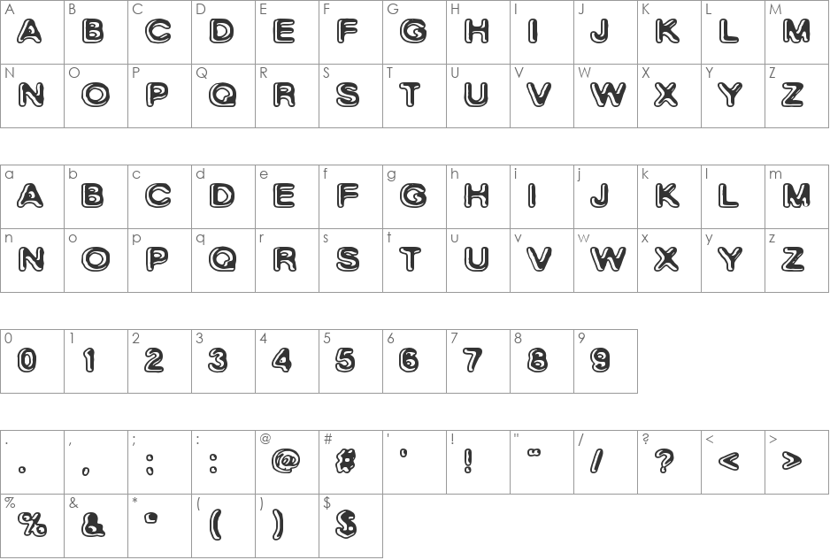 Skinny Zebra font character map preview