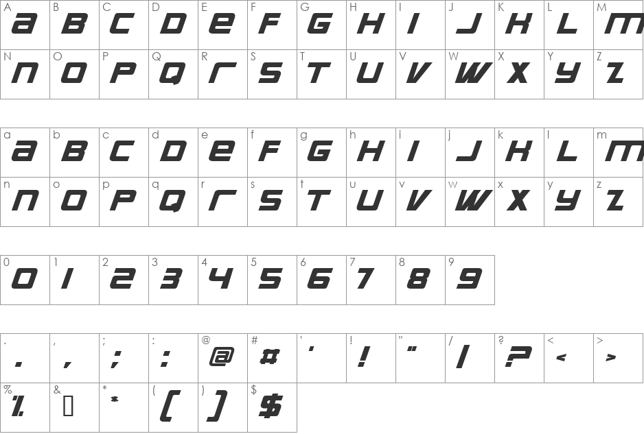 Bauer font character map preview