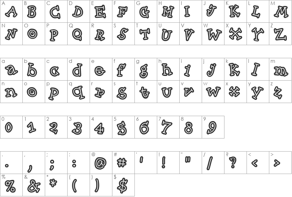 SkinnyCapKick font character map preview