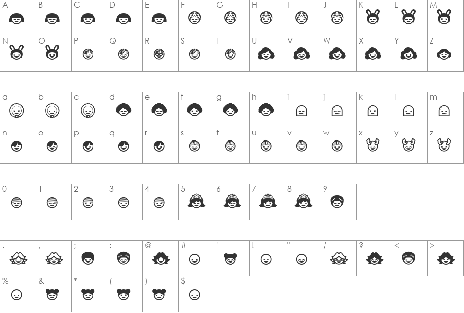 SkiPop font character map preview