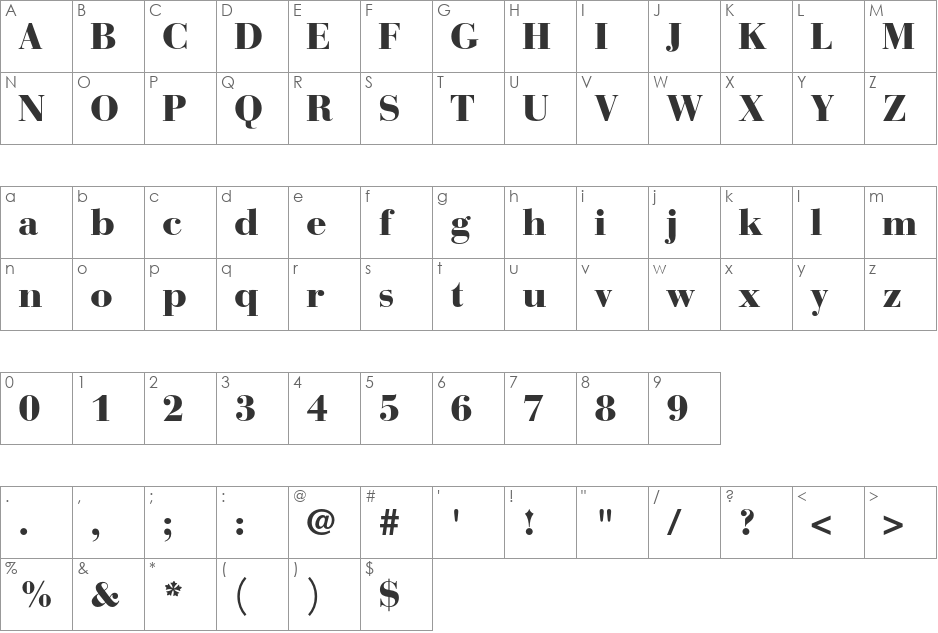 Bauer Bodoni Std 2 font character map preview