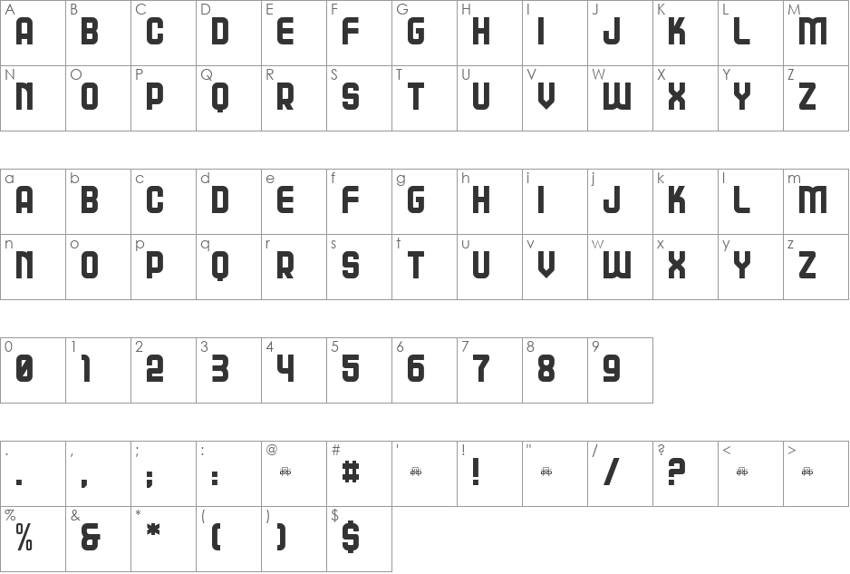 A25-SQUANOVA font character map preview