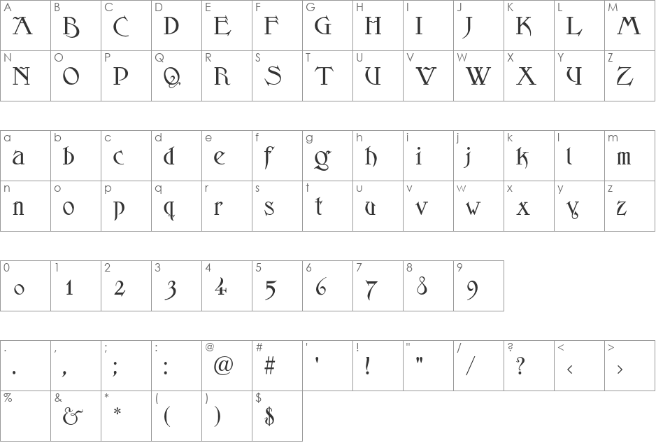 Skjald font character map preview