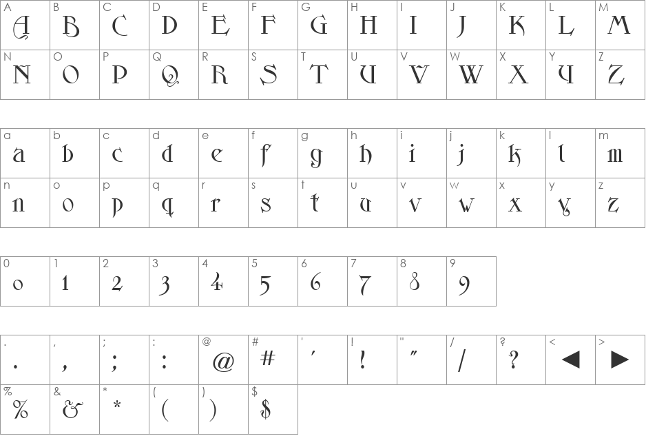 Skjald CG font character map preview